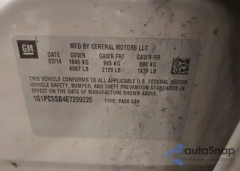 2014 Chevrolet Cruze 1Lt Auto from USA, damaged, VIN 1G1PC5SB4E7299226